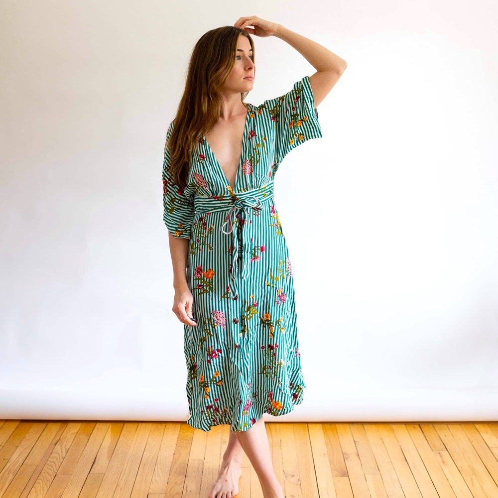 Green and White Floral Summer Dress